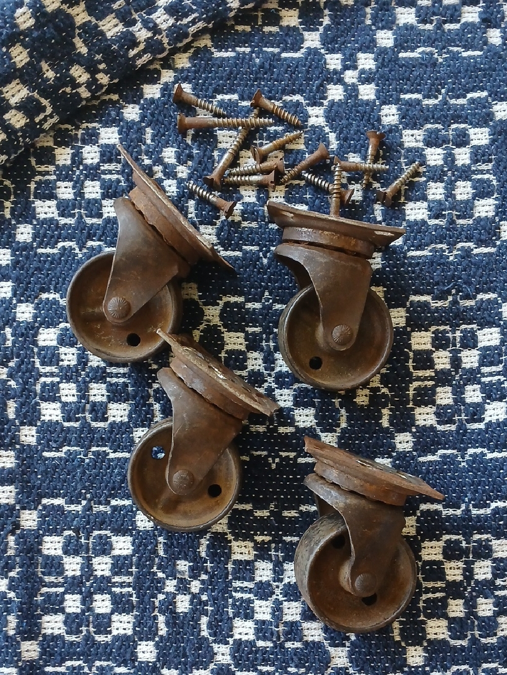4 Vintage Bassick Industrial Metal 1.5" Furniture Caster Swivel Wheels